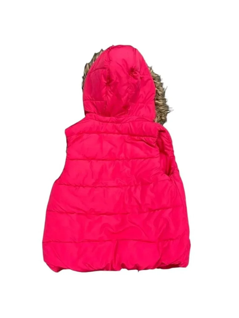 Justice Youth Girls 14 Pink Puffer Vest Faux Fur Lined Full Zip Removable Hoodie